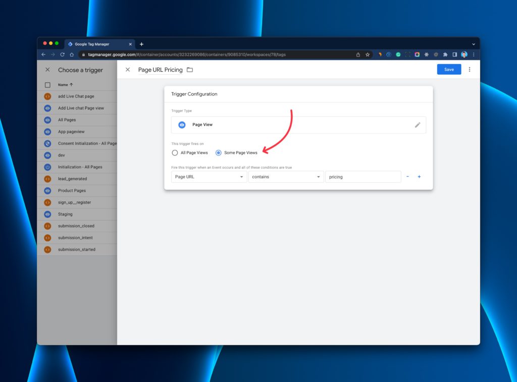 Google Tag Manager page views