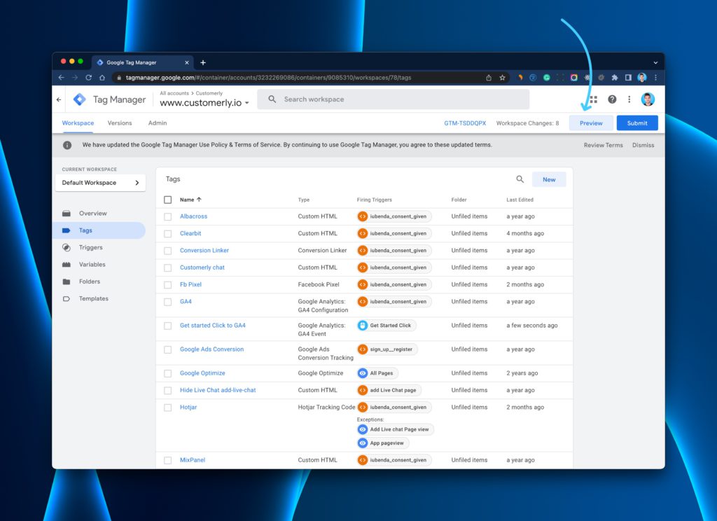 Google Tag Manager preview