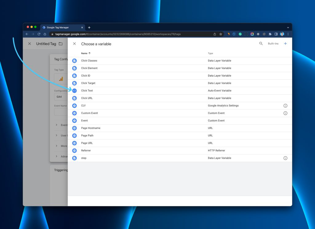 Google Tag Manager click text