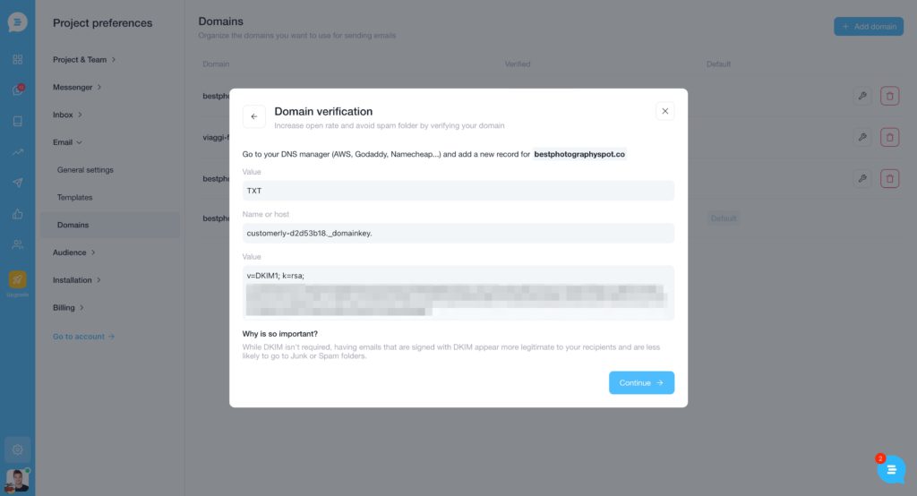 Email domain verification to improve email open rate