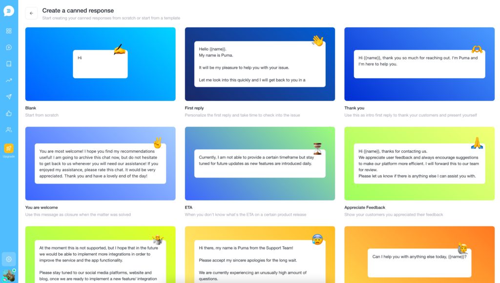 Canned Response Example Templates from Customerly