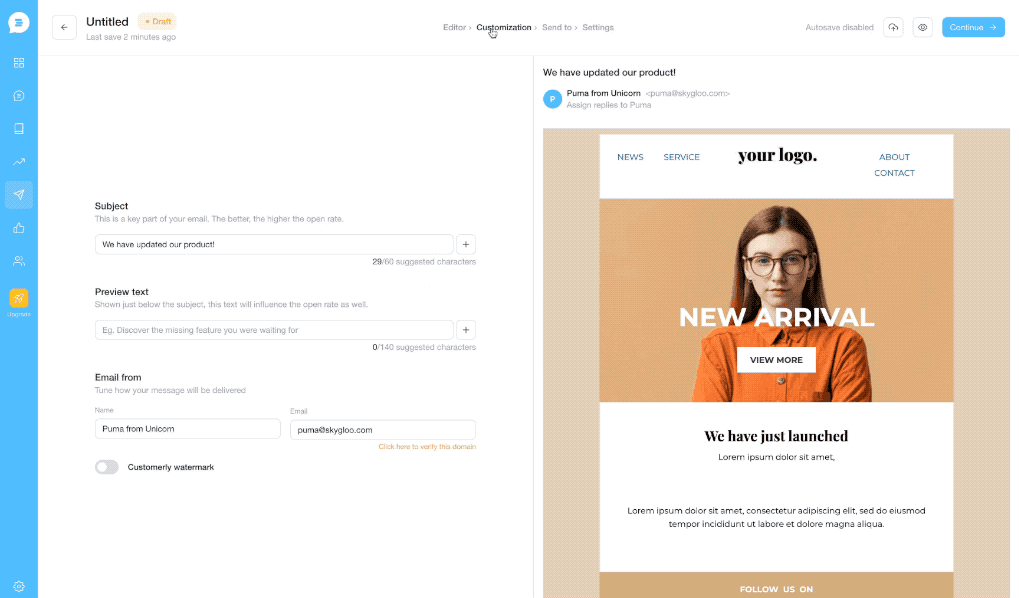 Followup email campaign to inform the customer
