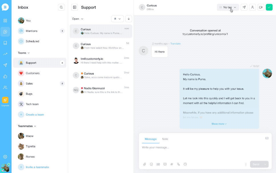 Tag conversations to keep track of live chat