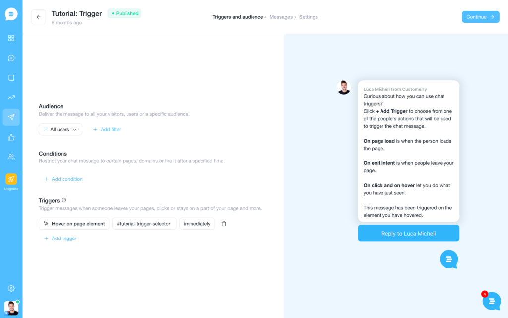 chat trigger when hover on page element