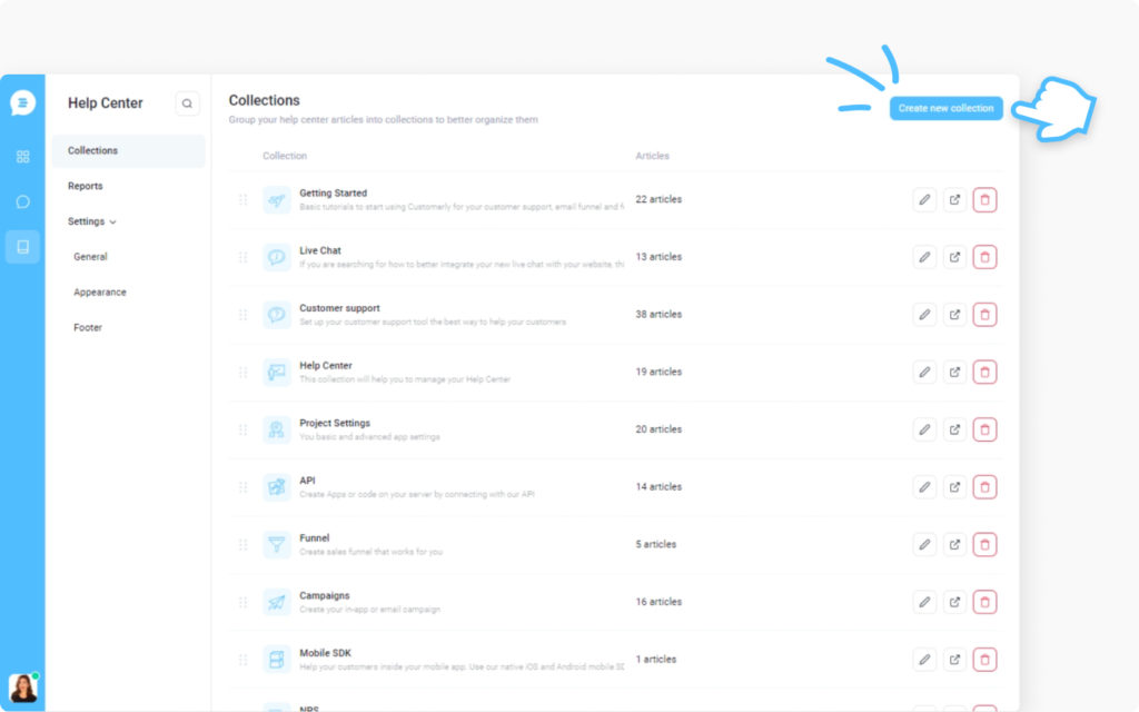 How to create a new help center collections