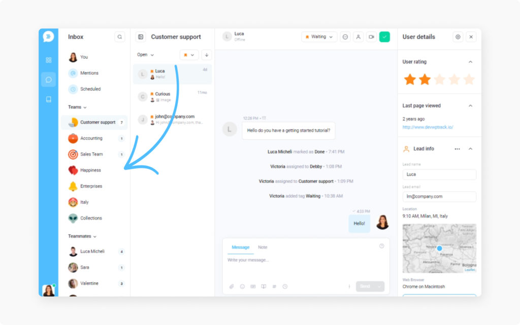 Inboxes for chats