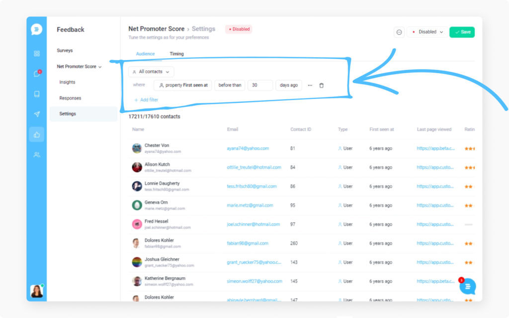 Net Promoter Score Track with audience segmentation