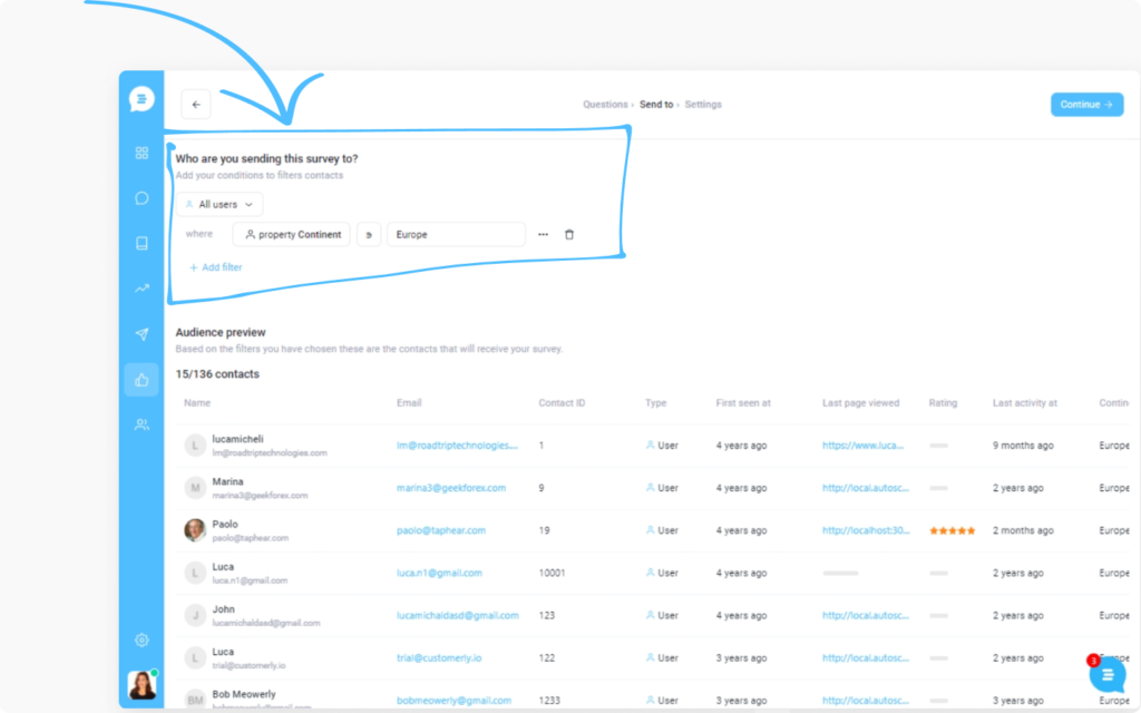 Customerly audience segmentation
