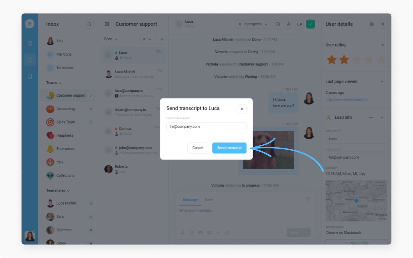 live chat transcripts