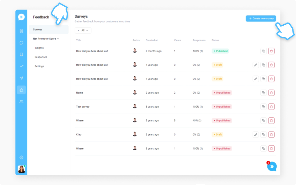 creating surveys with Customerly
