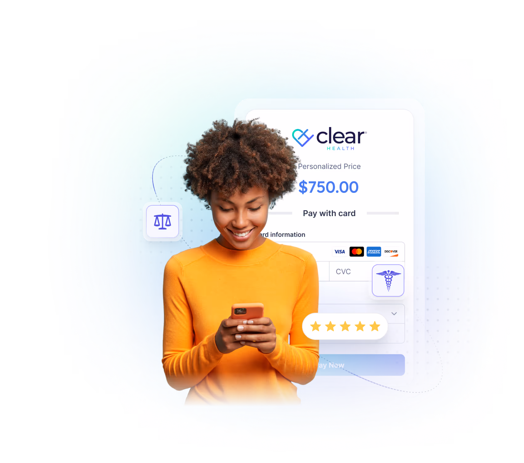 Mobile graphic and patient profile UI cards floating