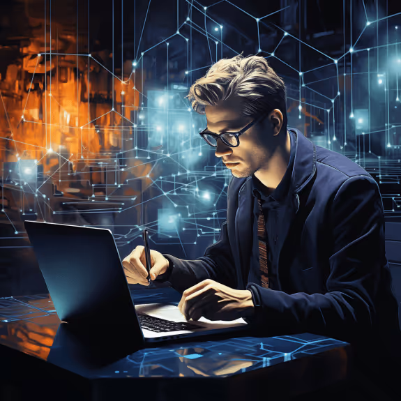 dern blockchain professional working on a cutting-edge project.