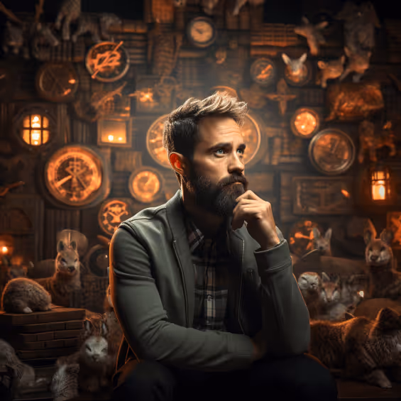 A crypto professional contemplating their next career move with blockchain symbols in the background, pondering the world of Job Hopping in Crypto.