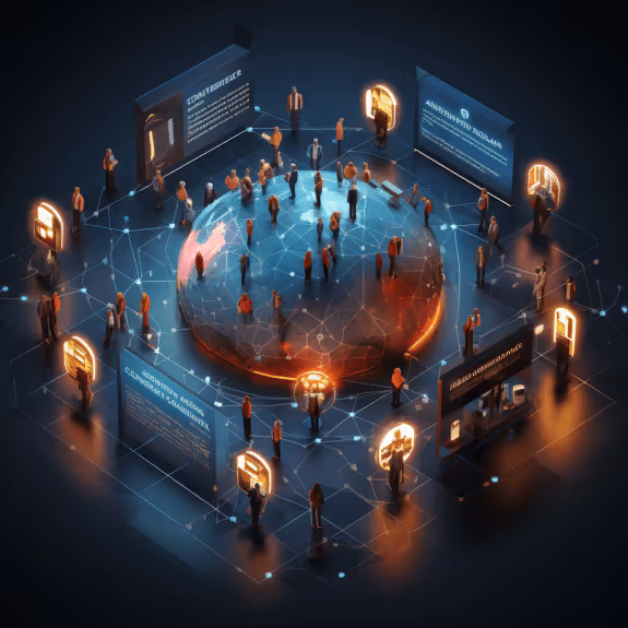 Illustration of a complex smart contract network, symbolizing the intricate world of blockchain technology and crypto recruitment.