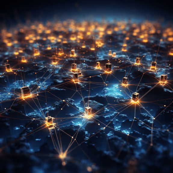 Intricate digital network representing the complexities of taxing crypto exploits in the blockchain and AI era.