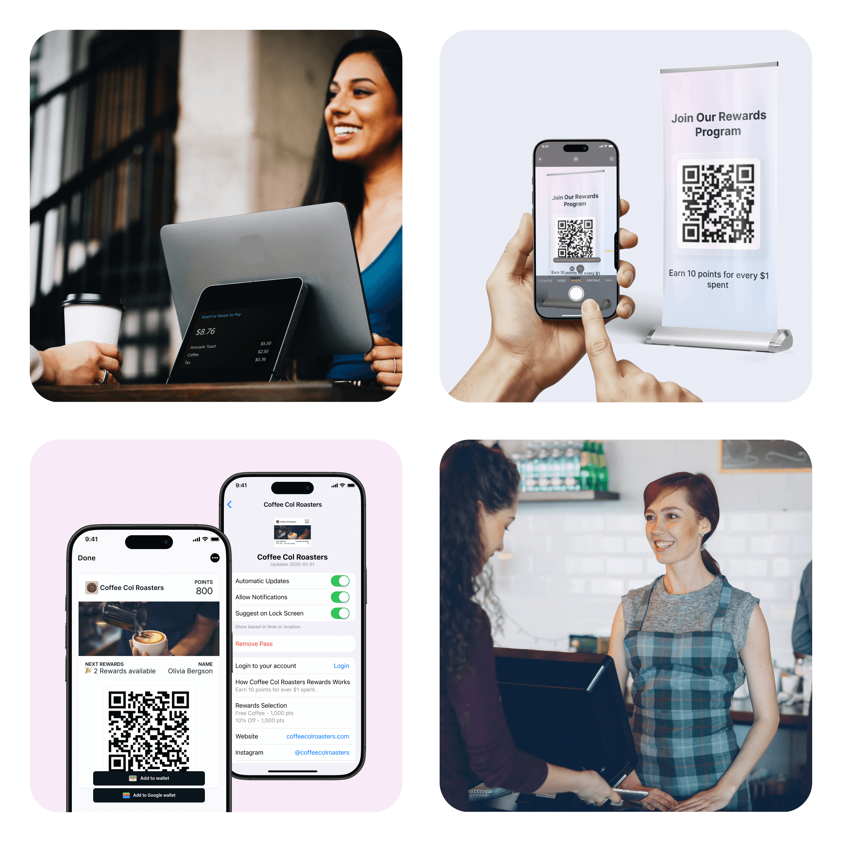 Worthify digital loyalty tools with QR code rewards, branded wallet passes, and flexible setup replacing outdated stamp cards.
