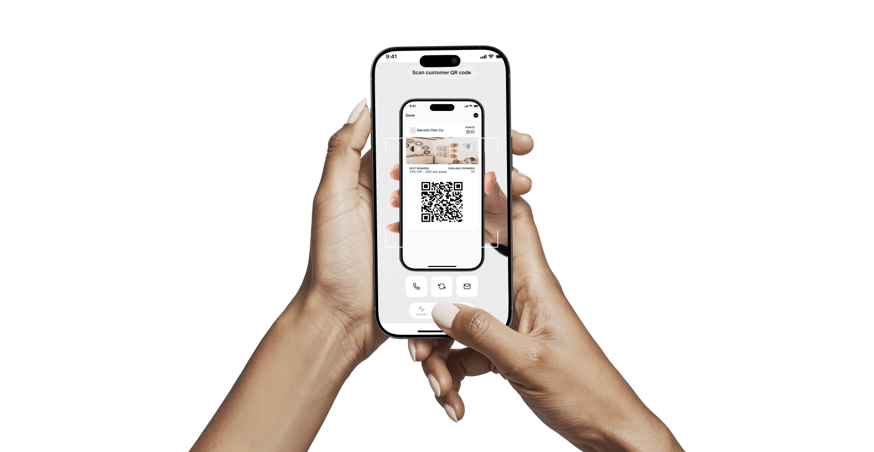 Merchant using Worthify scanner app to issue and redeem loyalty points with no extra hardware.