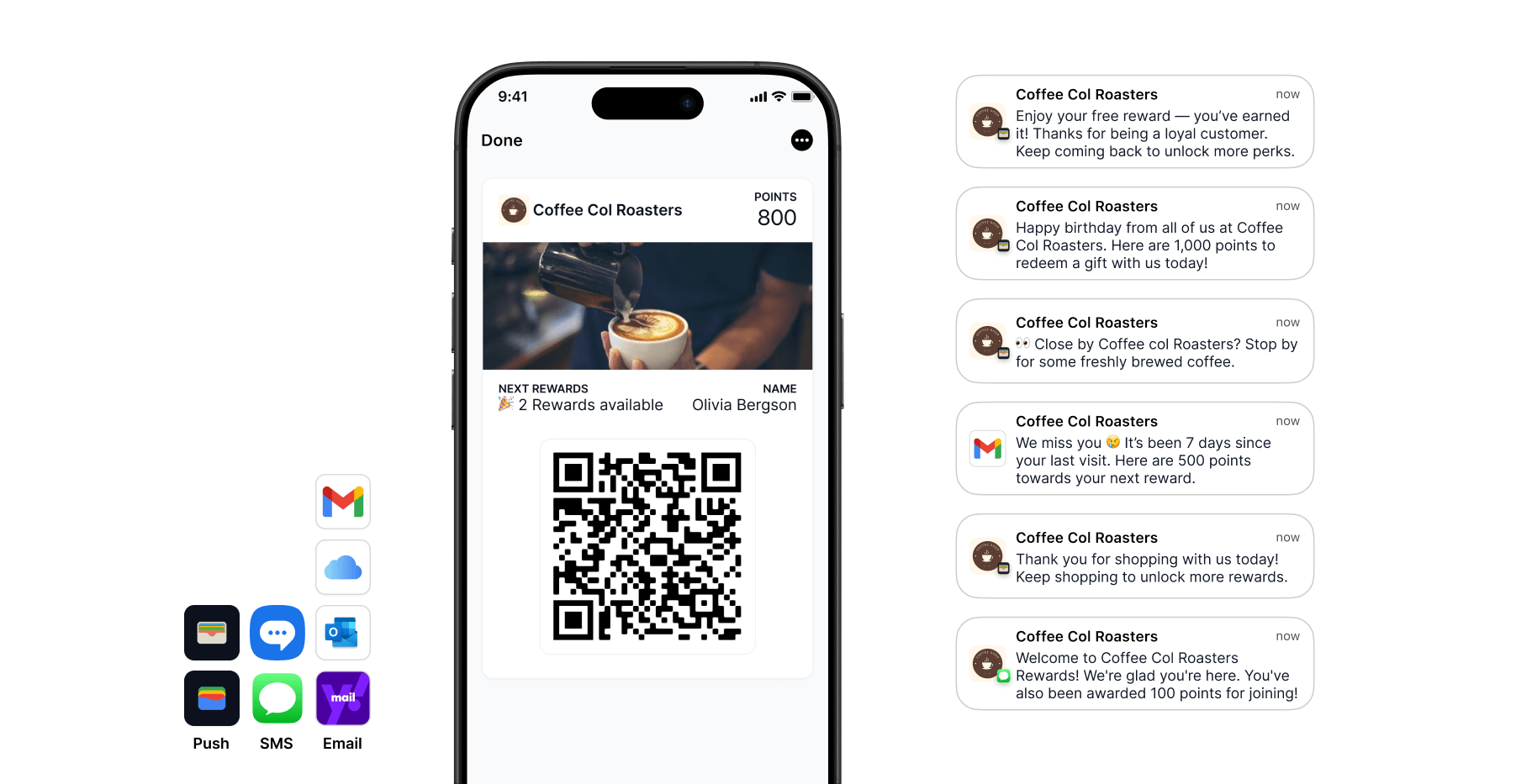 Worthify sending automated café loyalty notifications like birthday perks and “we miss you” offers.
