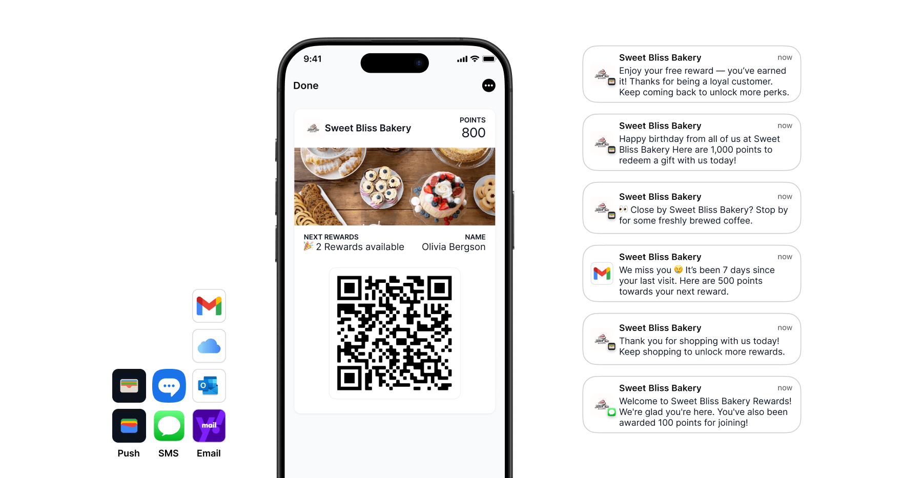 Worthify sending automated bakery loyalty notifications including seasonal offers and “we miss you” reminders.