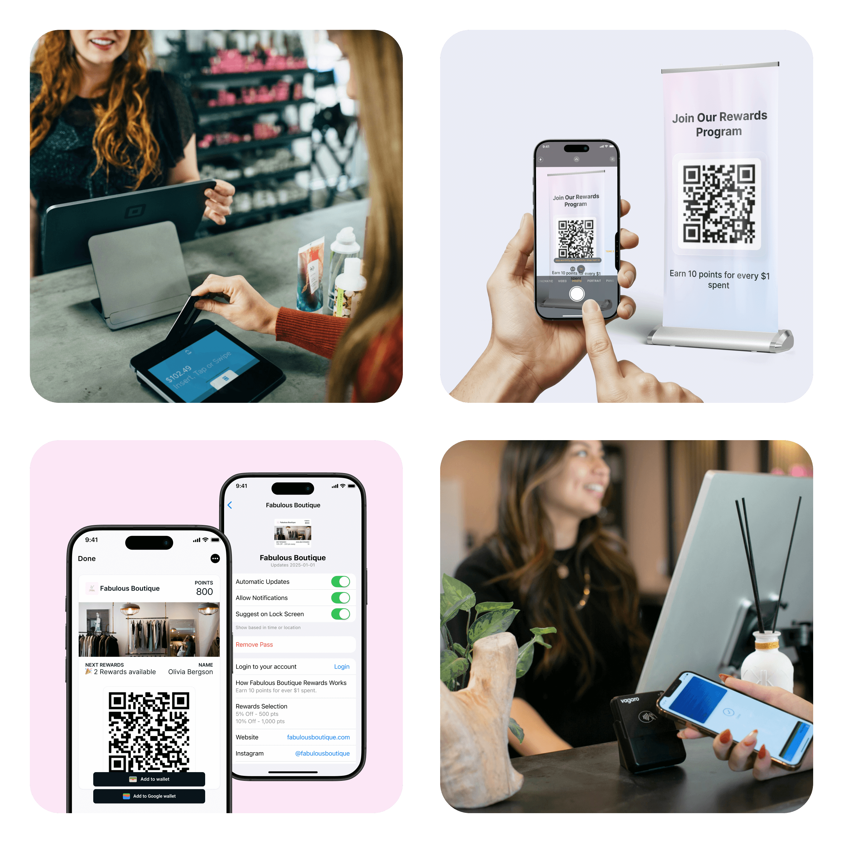 Worthify digital loyalty tools for boutiques with QR code sign-up, branded wallet passes, and flexible rewards replacing outdated punch cards.