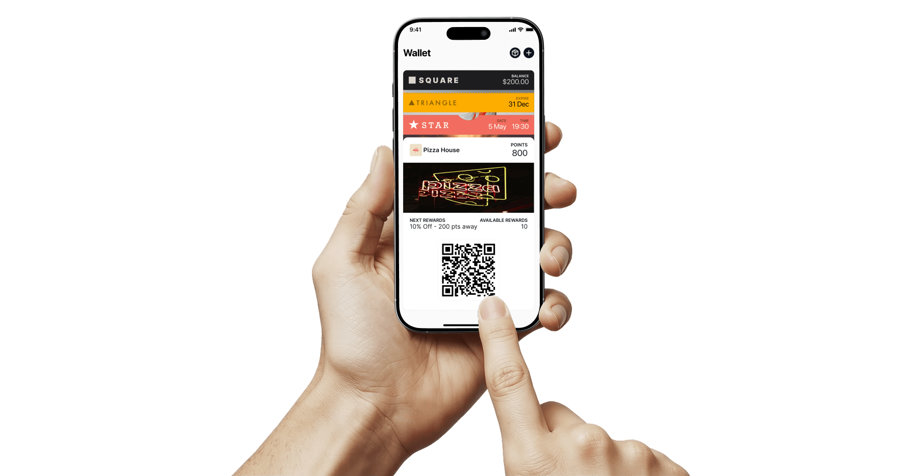 Worthify pizzeria loyalty card saved to Apple Wallet, ready for the next order.