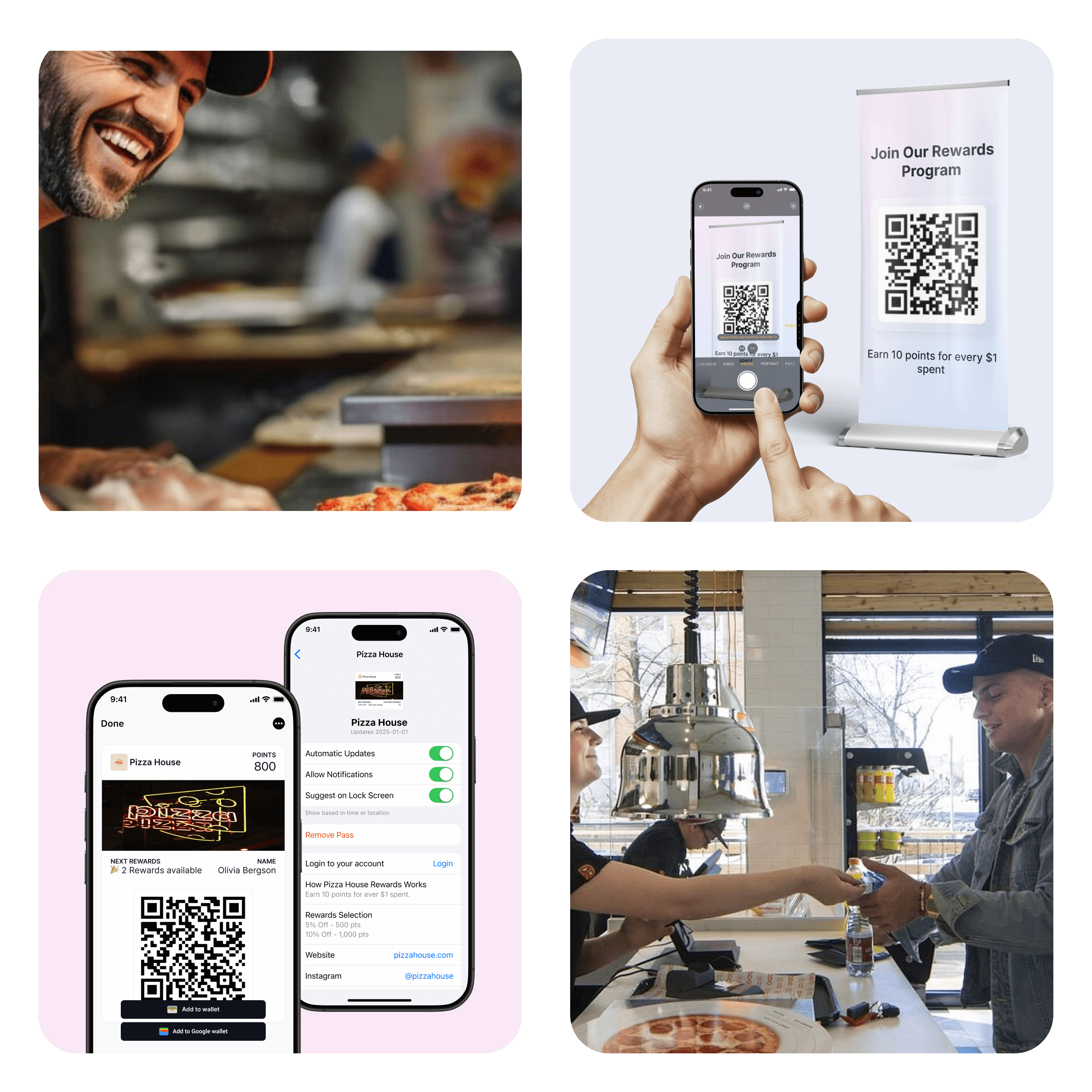 Worthify digital loyalty tools for pizzerias with QR code sign-up, branded wallet passes, and flexible rewards replacing coupons and punch cards.