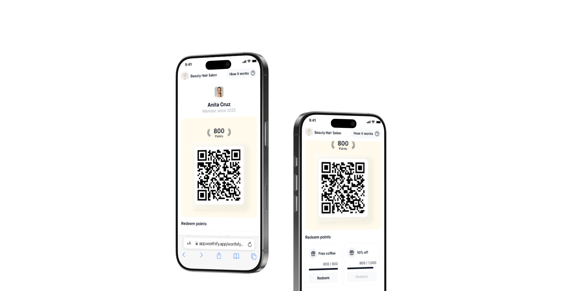 Client earning salon or barber loyalty points and rewards with Worthify digital wallet pass.Client earning salon or barber loyalty points and rewards with Worthify digital wallet pass.