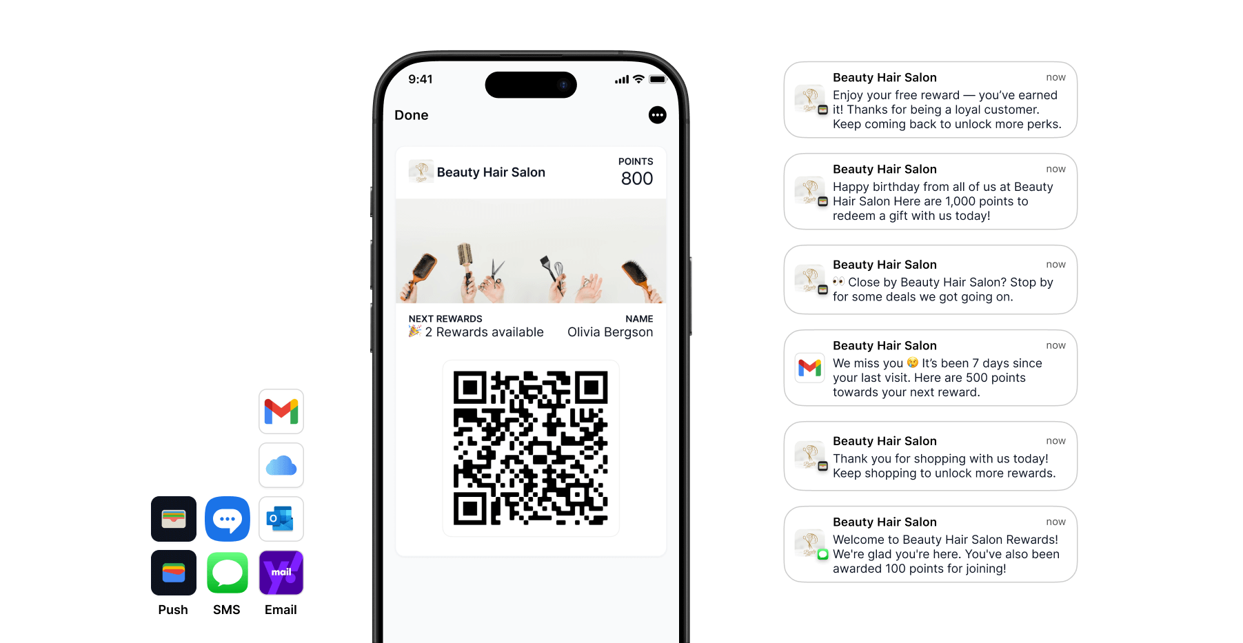 Worthify sending automated salon loyalty notifications including rebooking reminders and birthday perks.