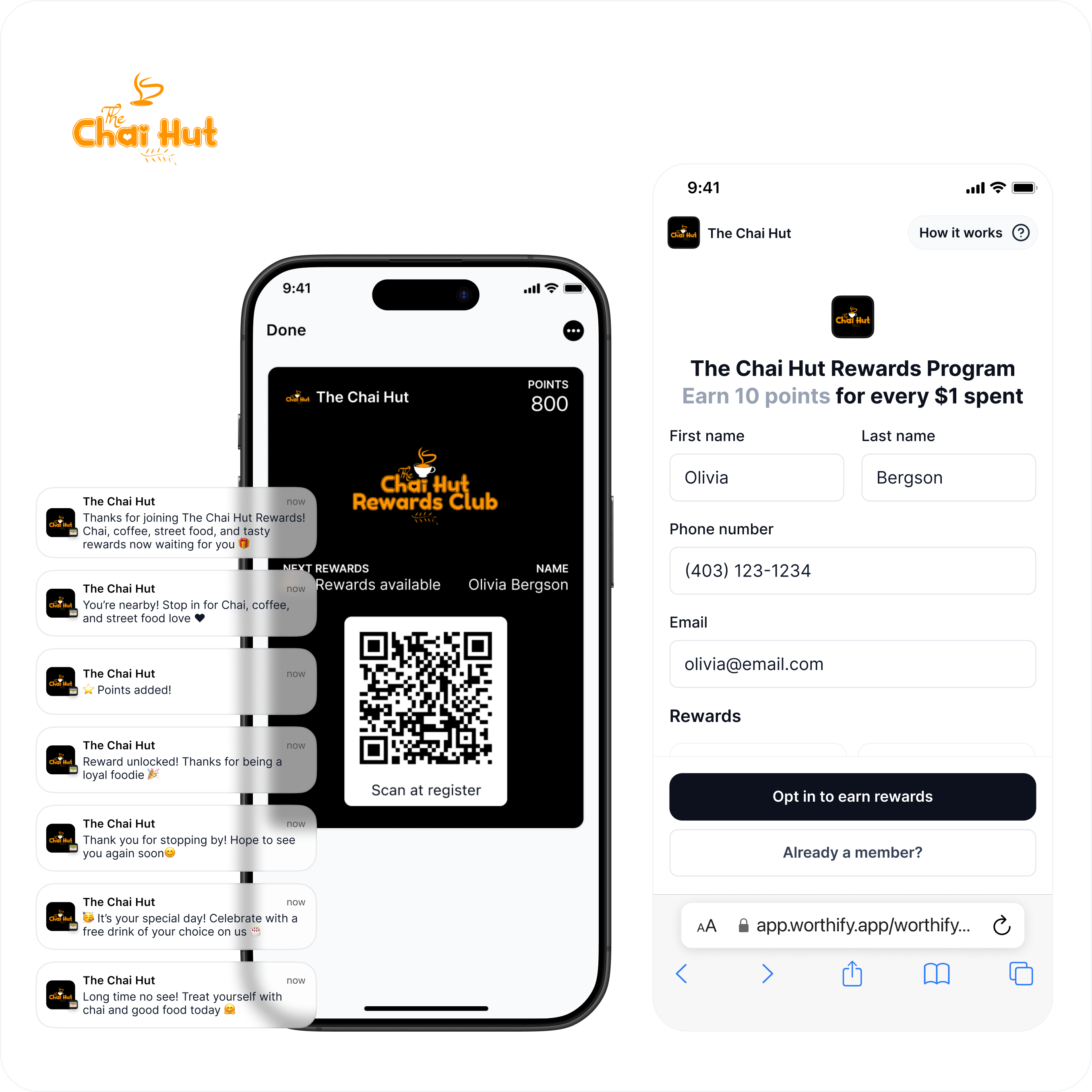 Customer receiving personalized SMS and push notifications through Worthify, keeping businesses connected after checkout.