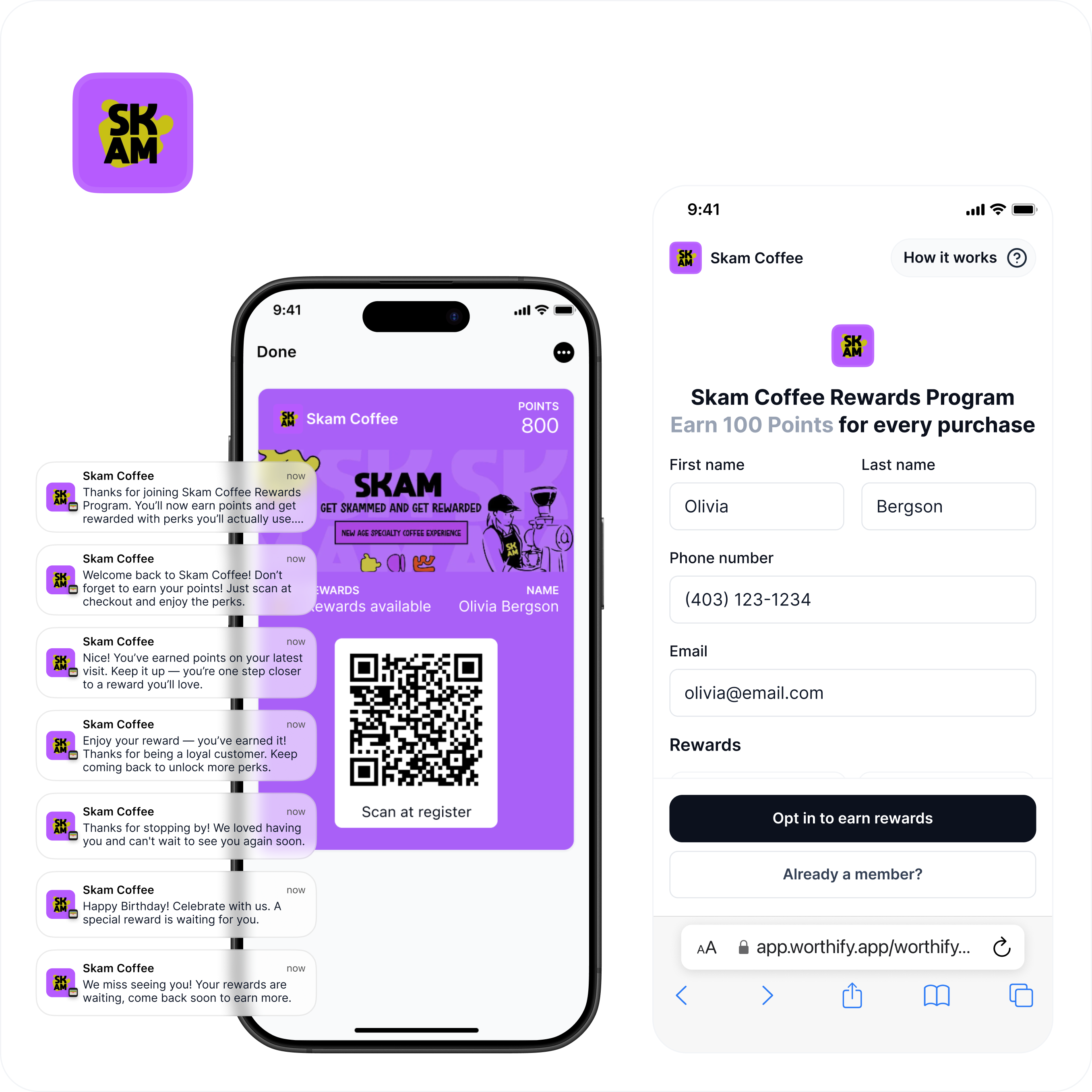Customer receiving personalized SMS and push notifications through Worthify, keeping businesses connected after checkout.