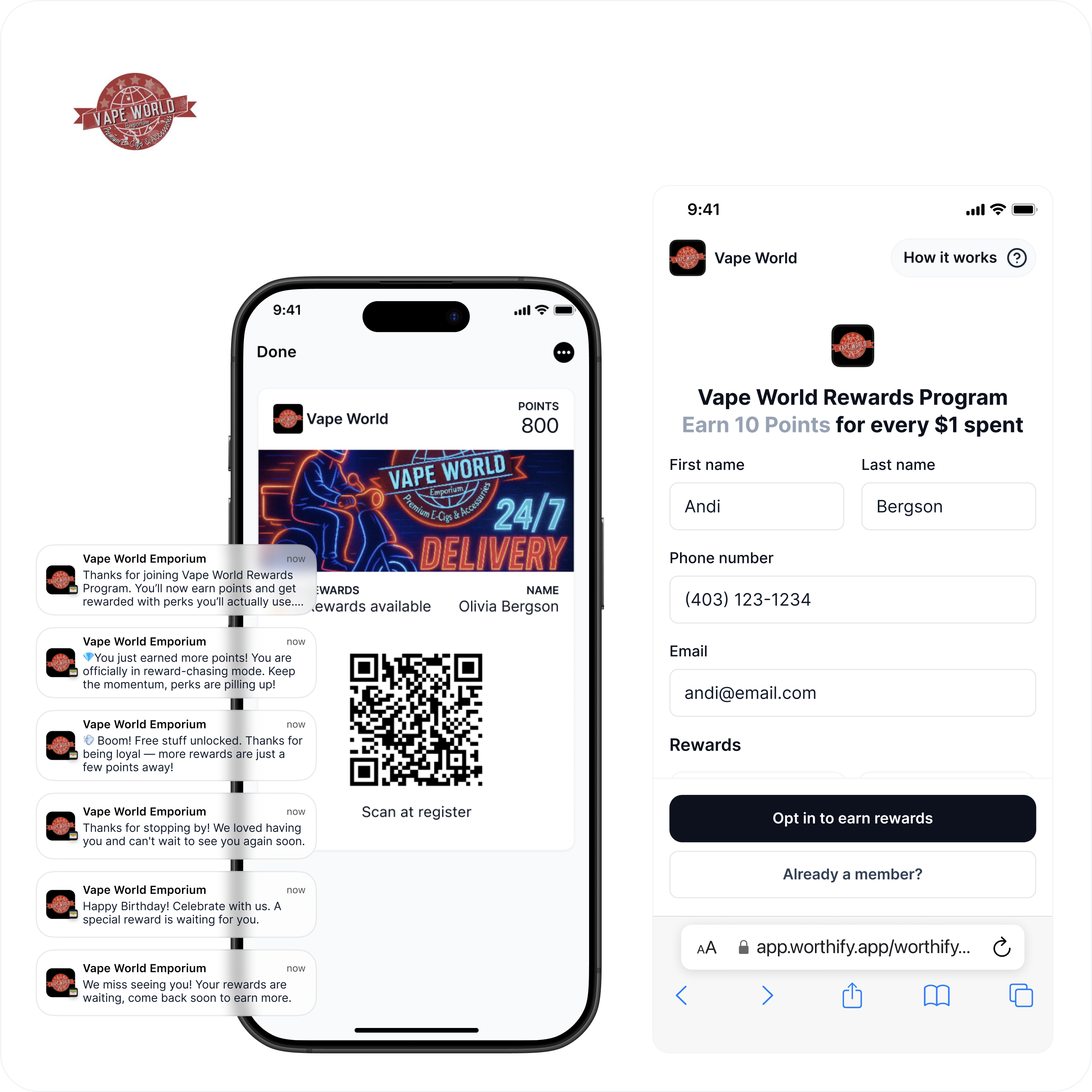 Customer receiving personalized SMS and push notifications through Worthify, keeping businesses connected after checkout.