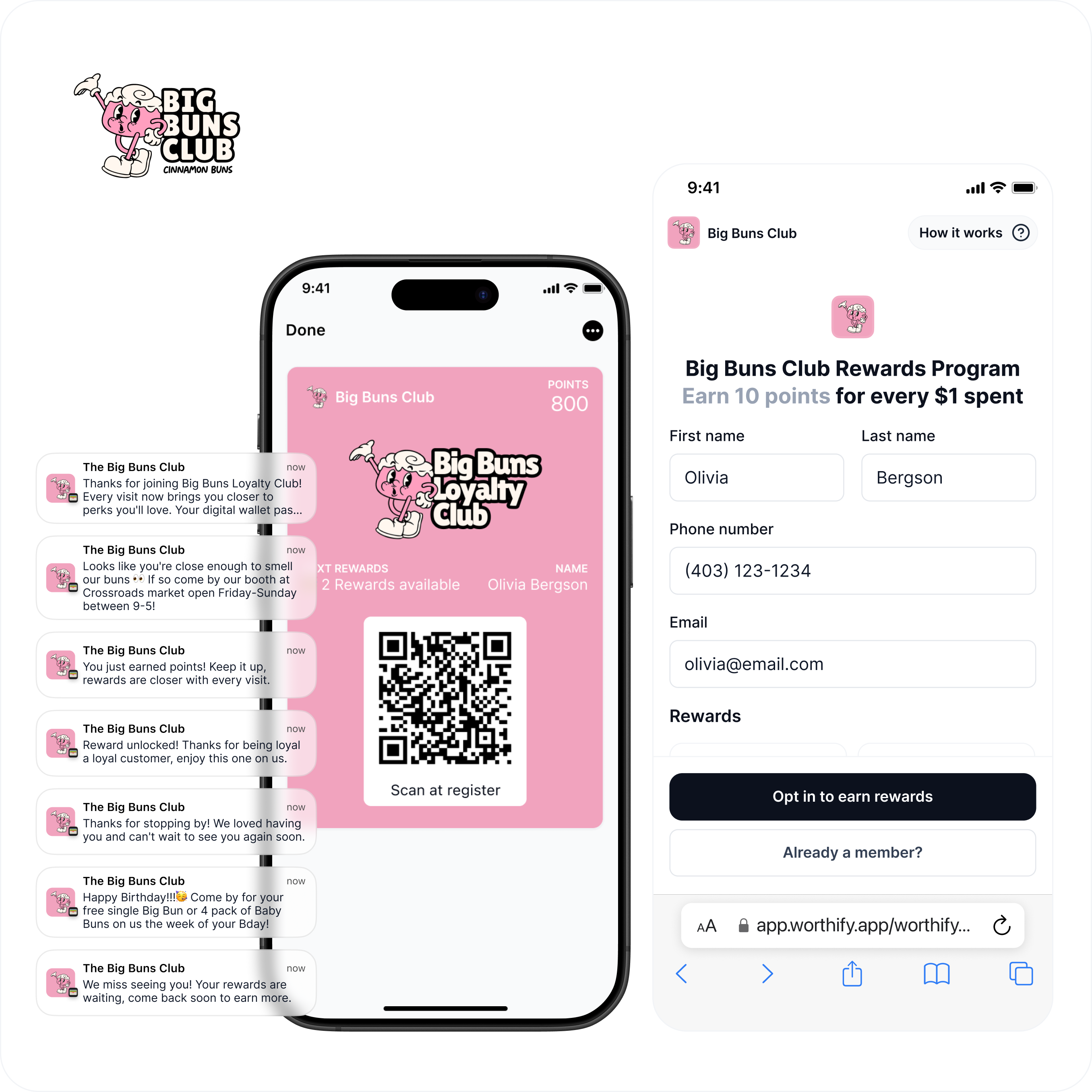 Customer receiving personalized SMS and push notifications through Worthify, keeping businesses connected after checkout.