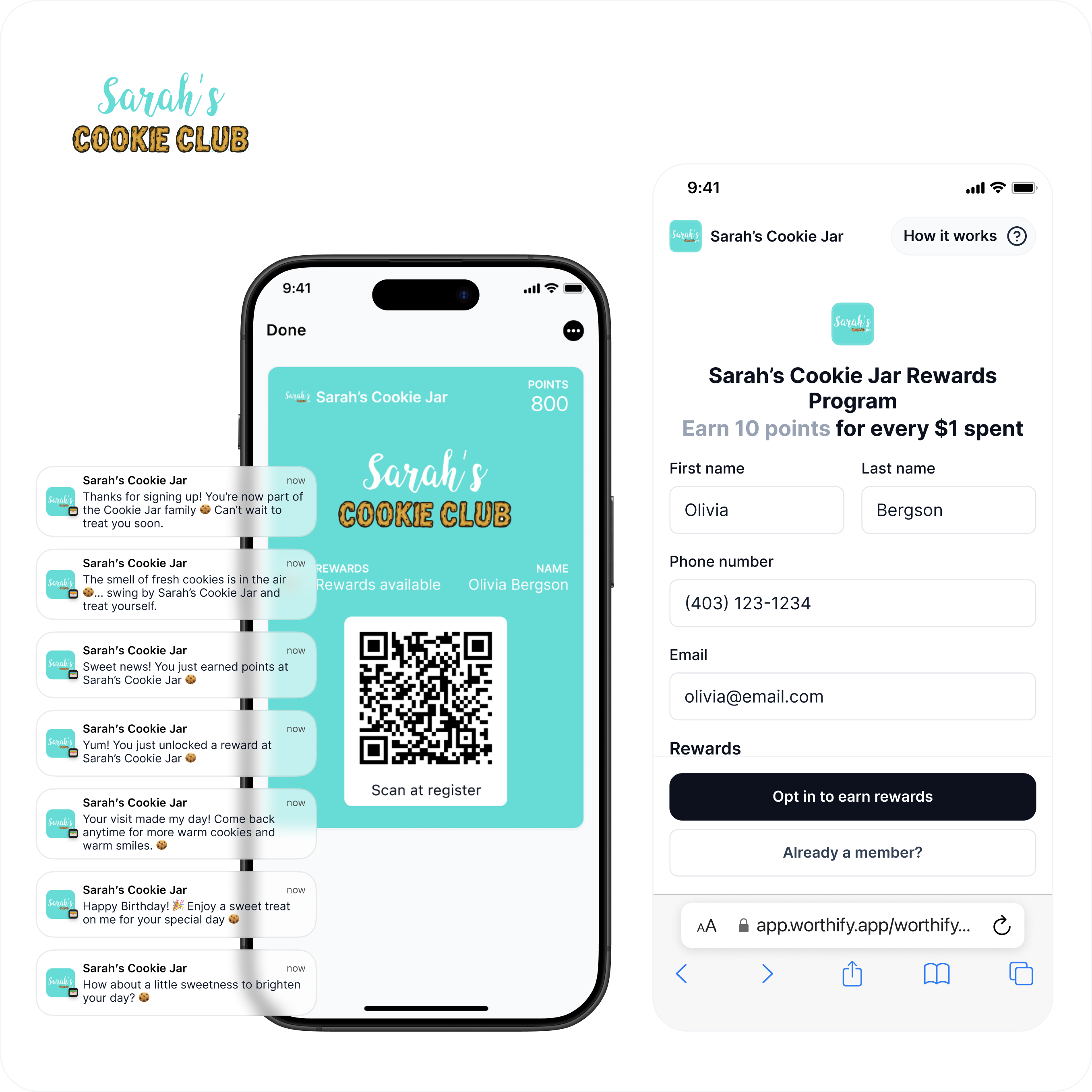 Customer receiving personalized SMS and push notifications through Worthify, keeping businesses connected after checkout.