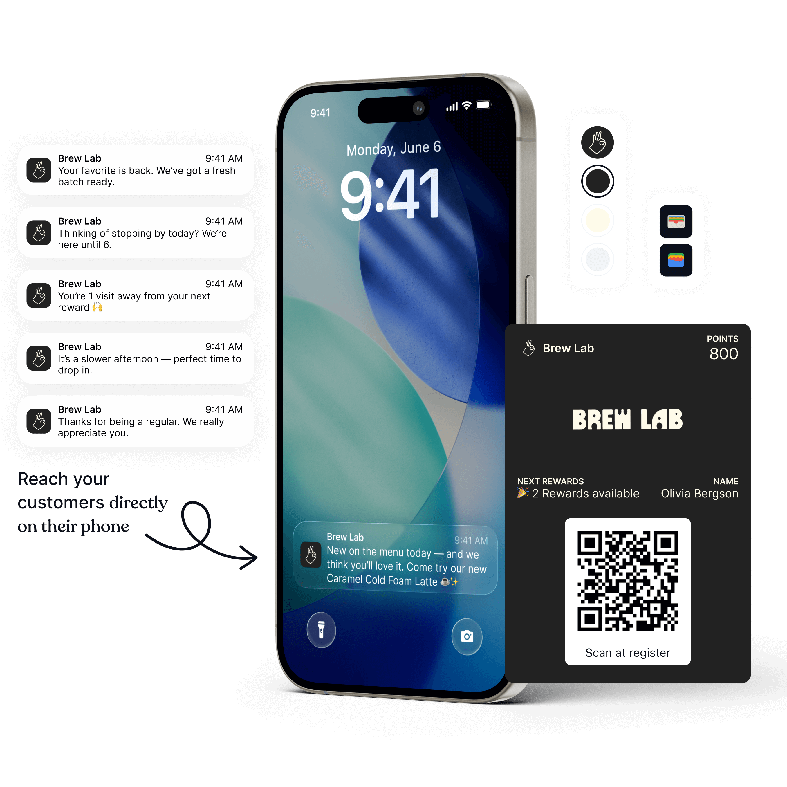 Digital wallet marketing showing branded push notifications delivered directly to customers’ phones without ads or social media