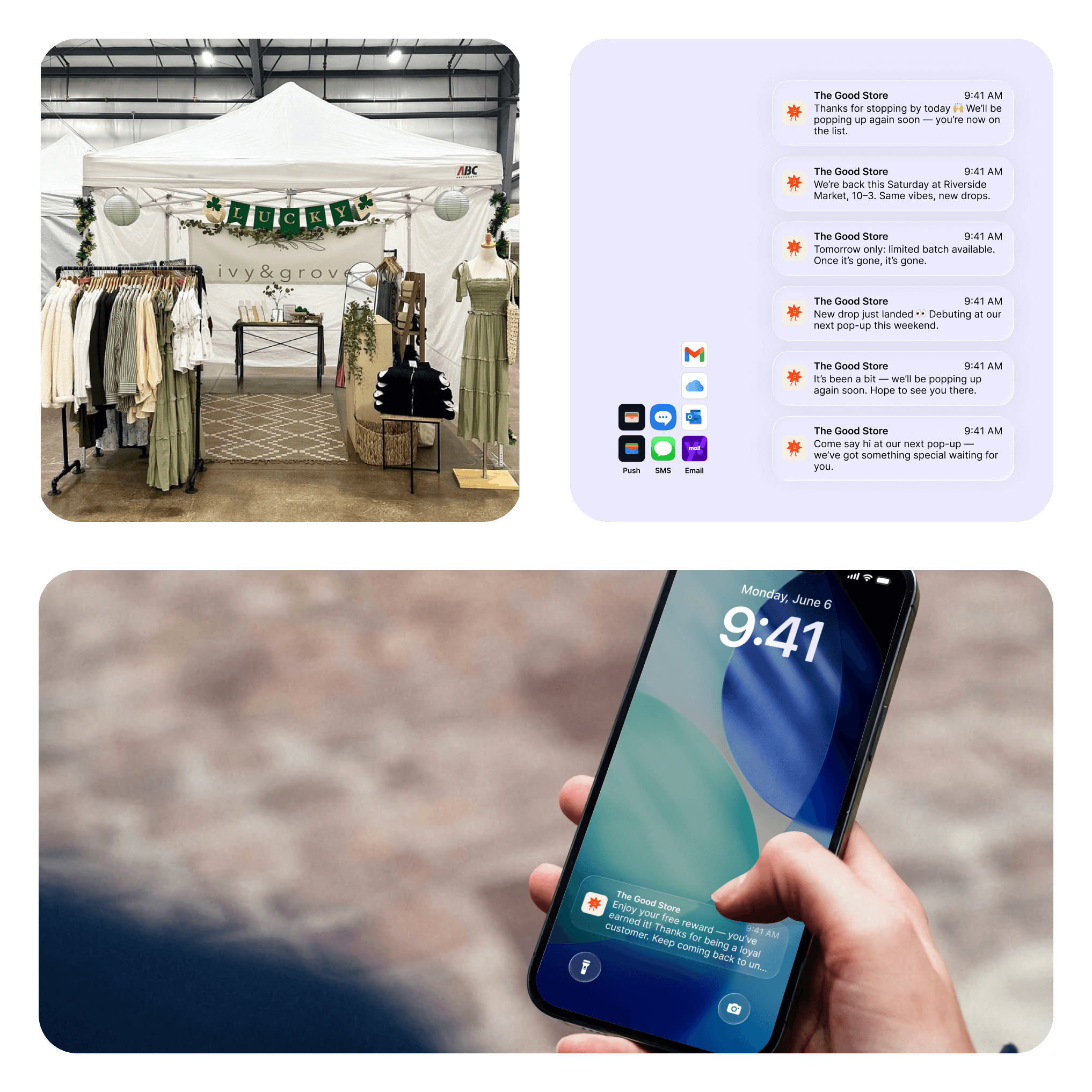 Wallet notification from a pop-up business thanking a customer and announcing an upcoming event
