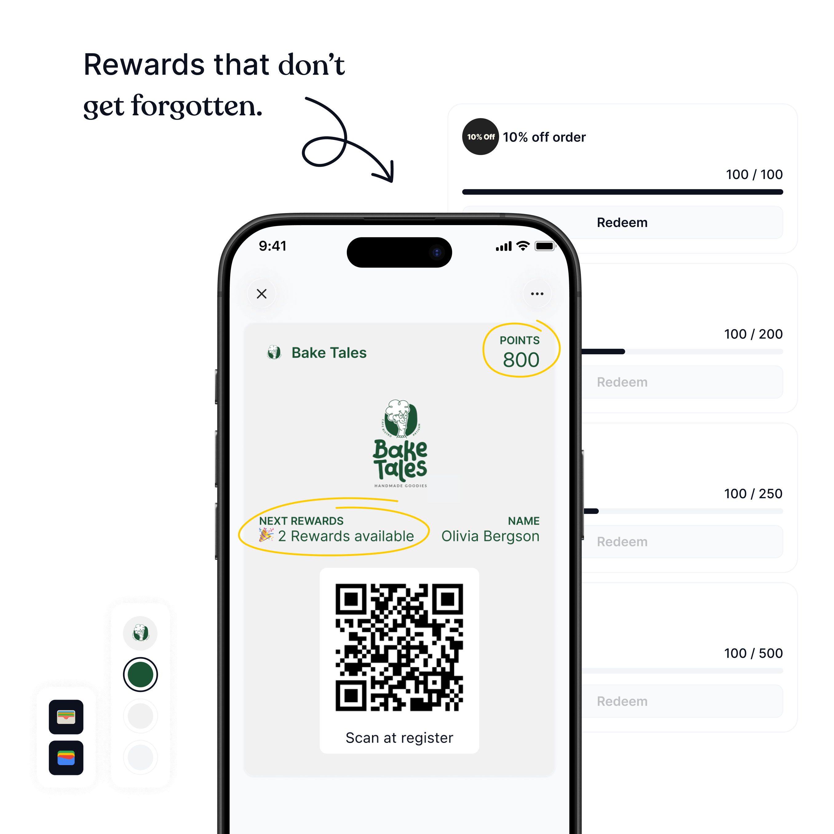 Bakery rewards program displayed through a digital wallet pass