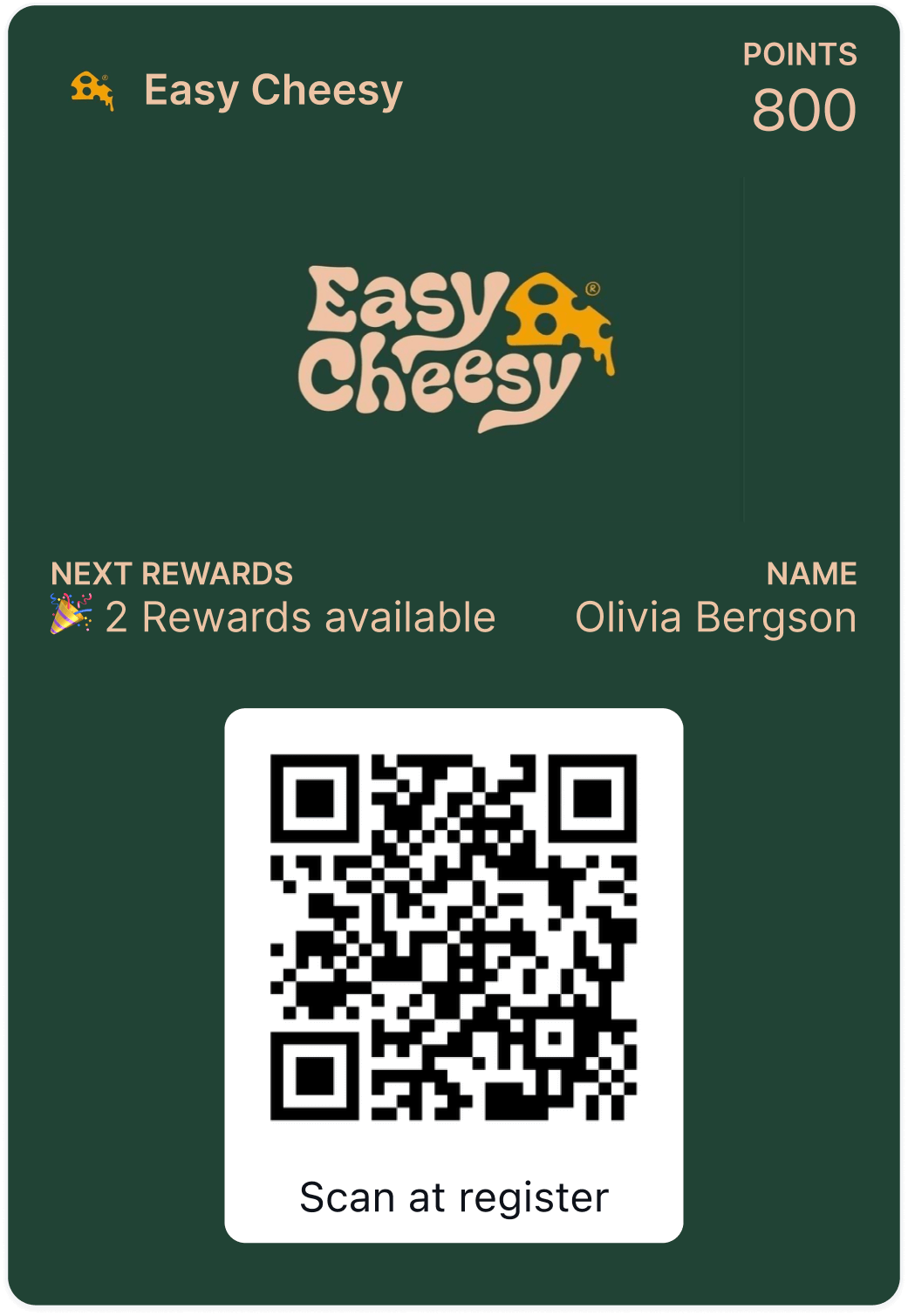 Pizzeria digital Apple and Google wallet pass