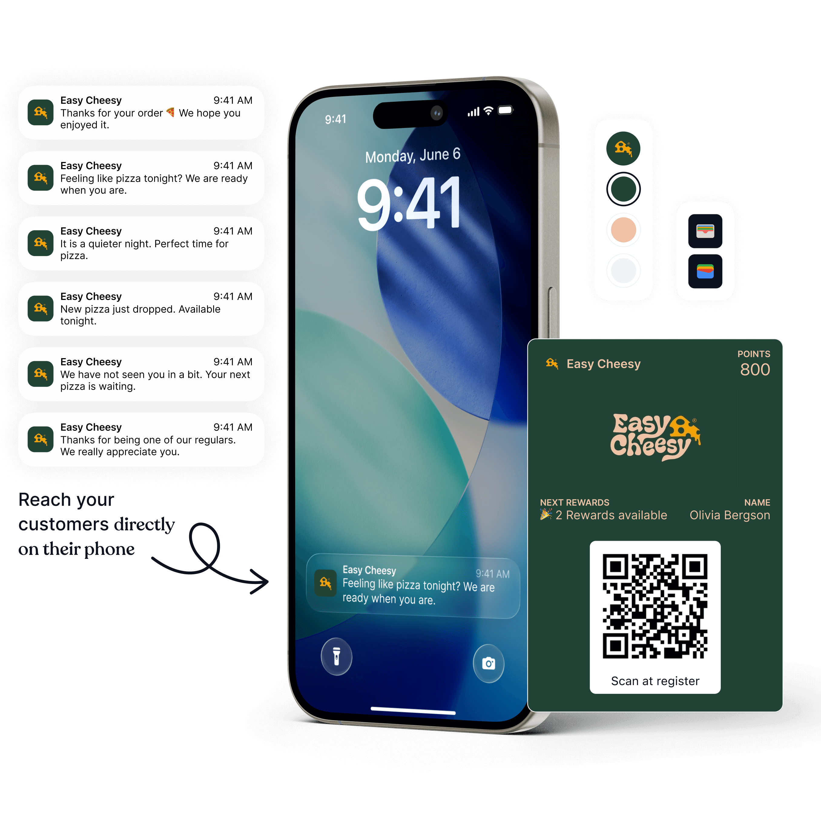 Pizzeria sending direct wallet notifications to customers about specials and updates