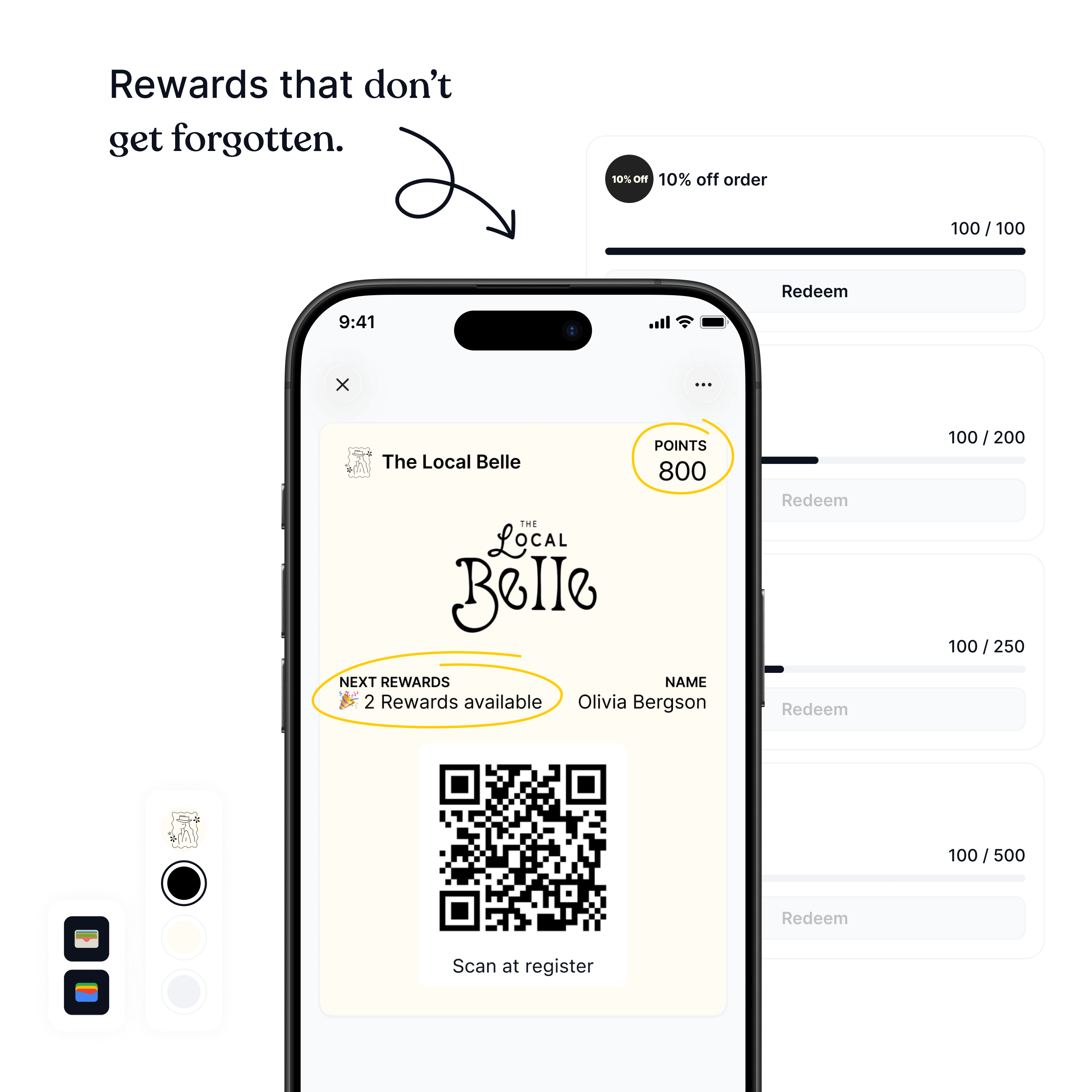 Digital rewards program for a boutique displayed inside a wallet pass