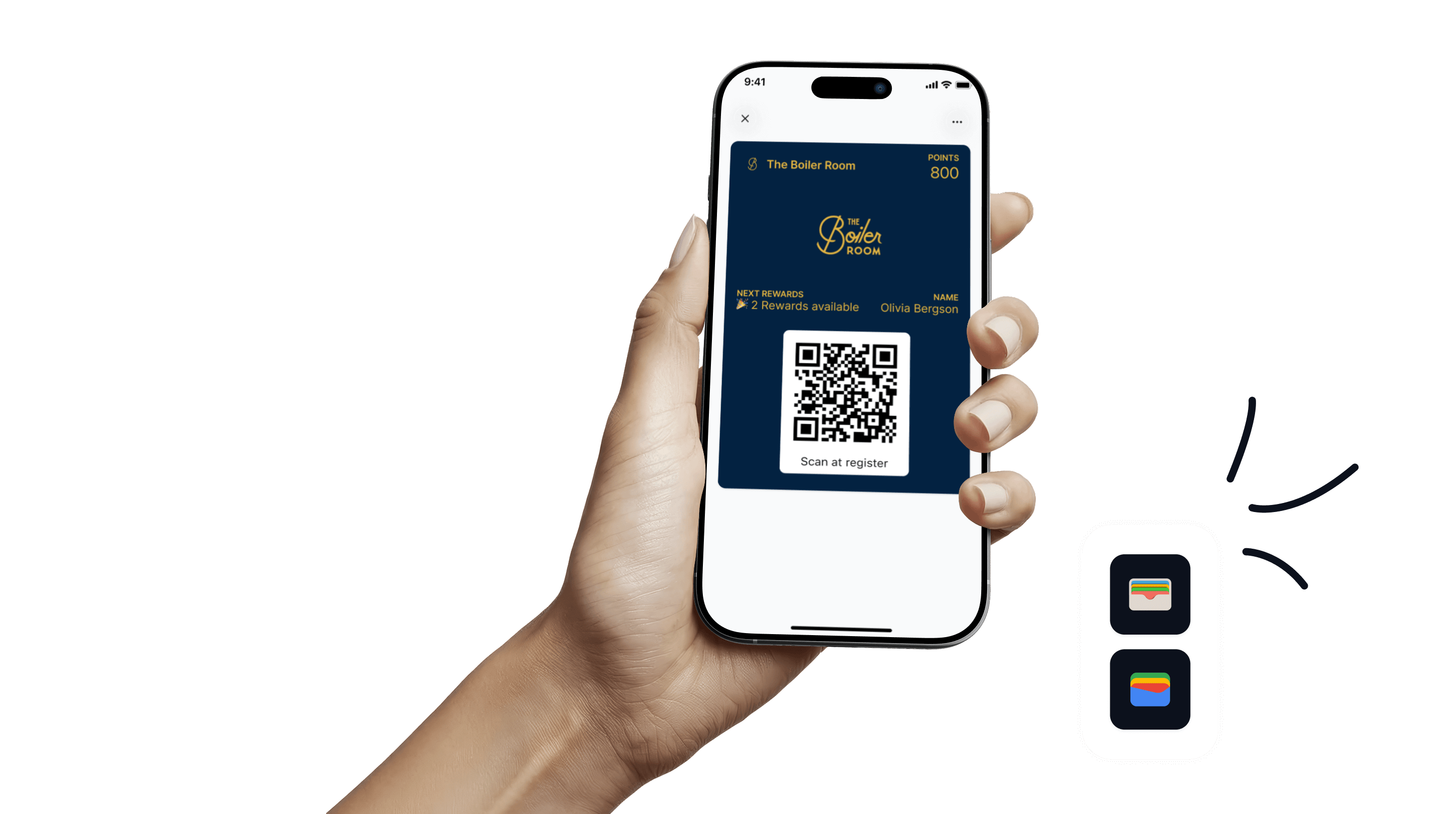 Customer saving a restaurant to their phone using a digital wallet pass after dining