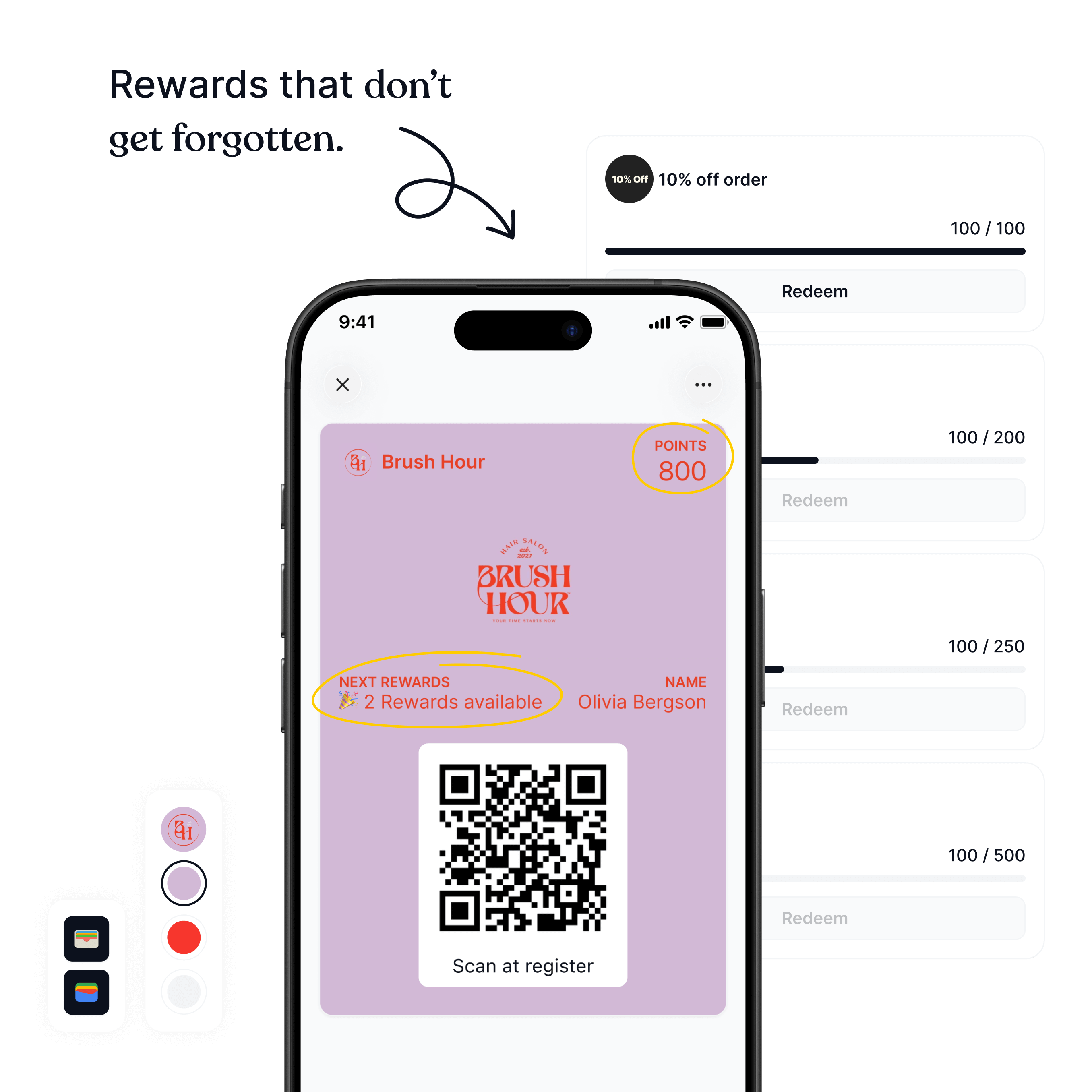 Digital rewards program for salons and barbers displayed inside a wallet pass