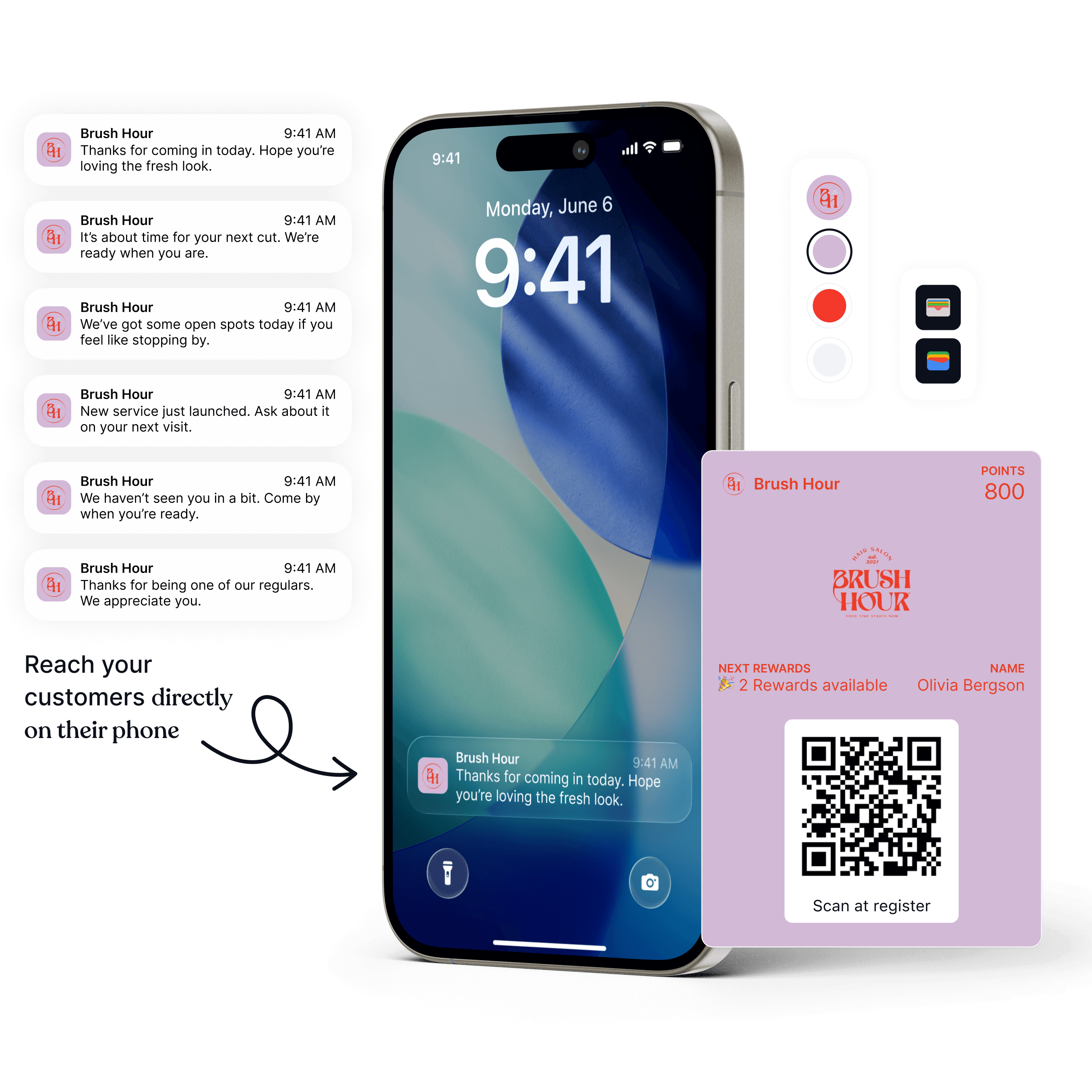 Salon sending wallet notifications about updates and appointment reminders