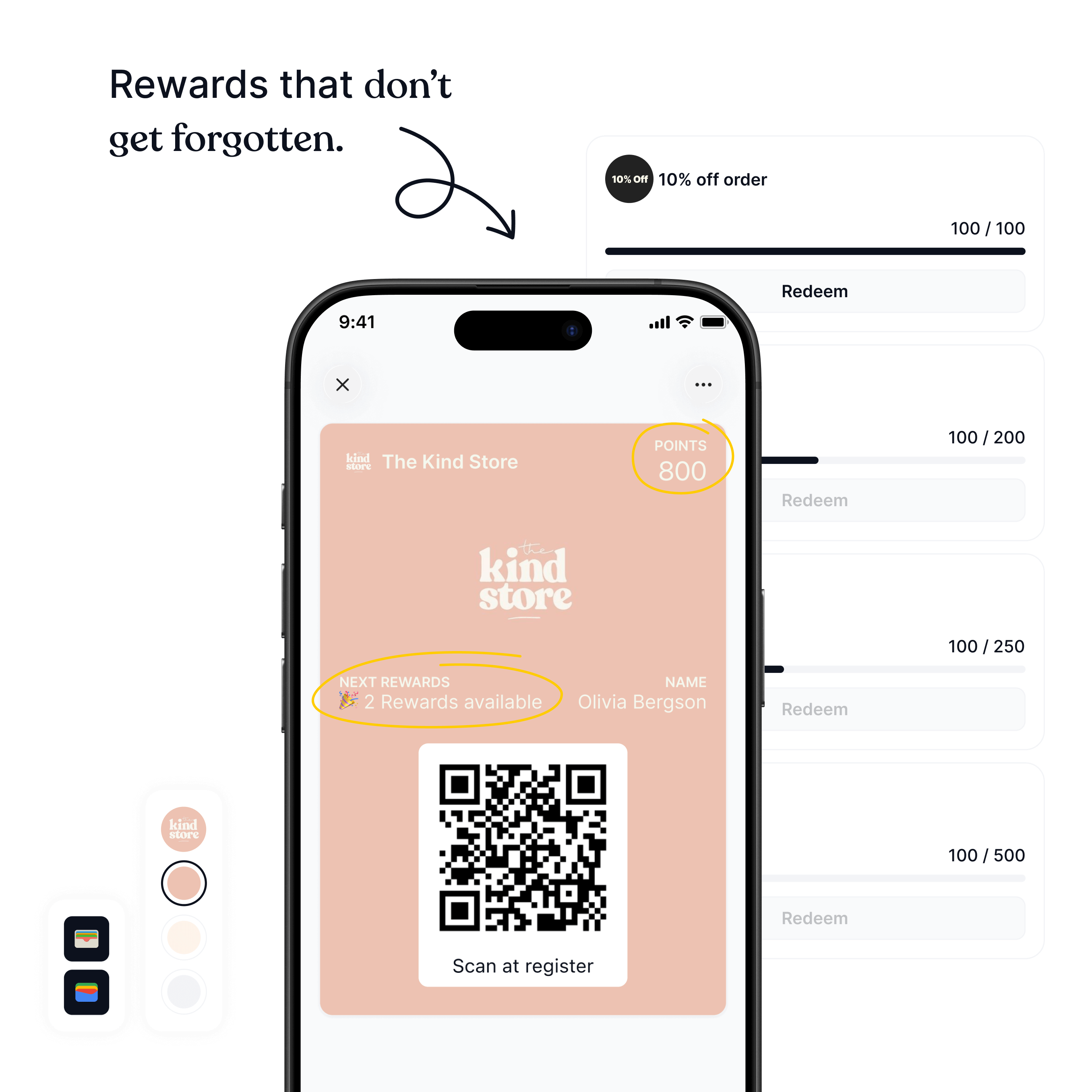 Digital rewards program for a retail shop displayed inside a wallet pass