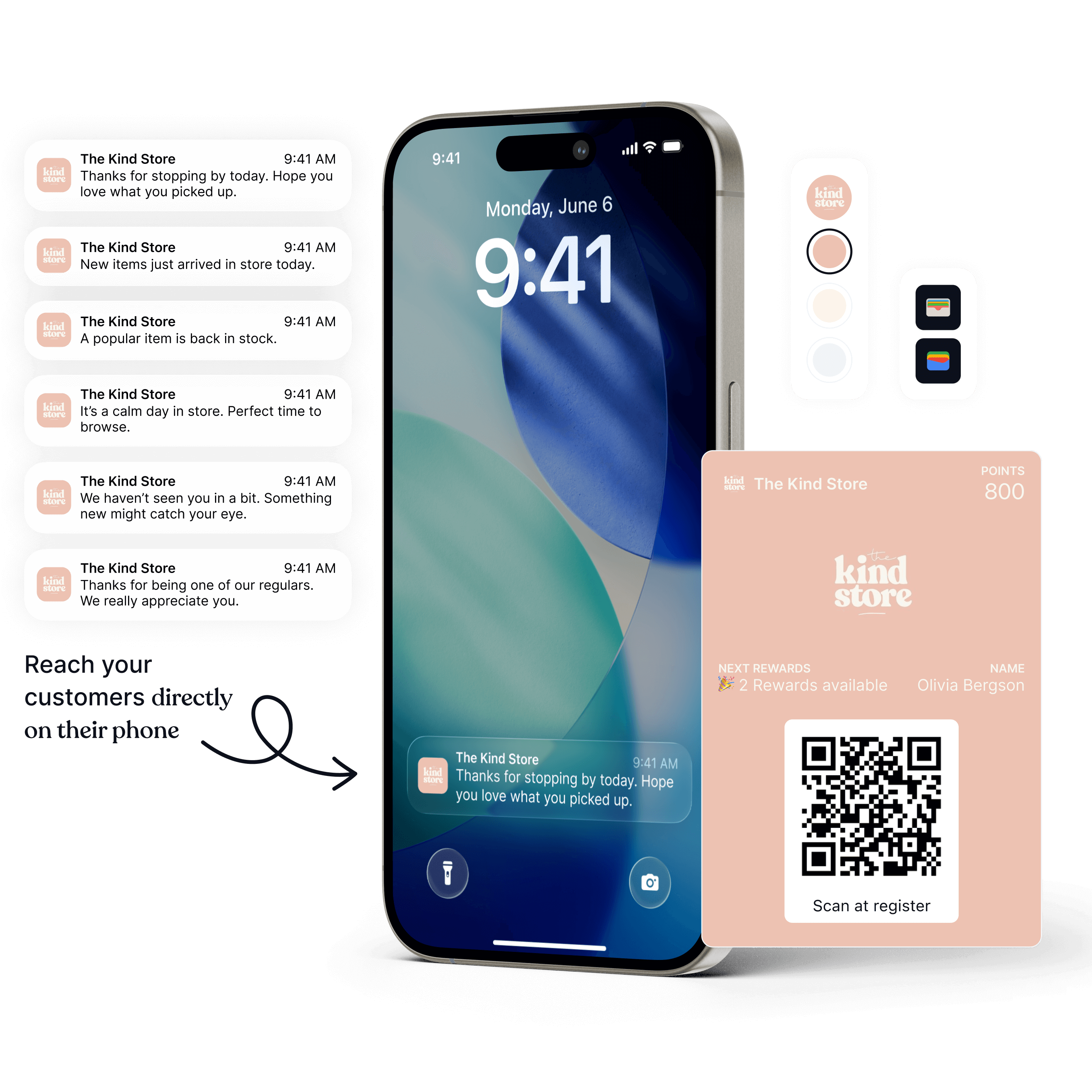 Retail shop sending wallet notifications about new products and updates