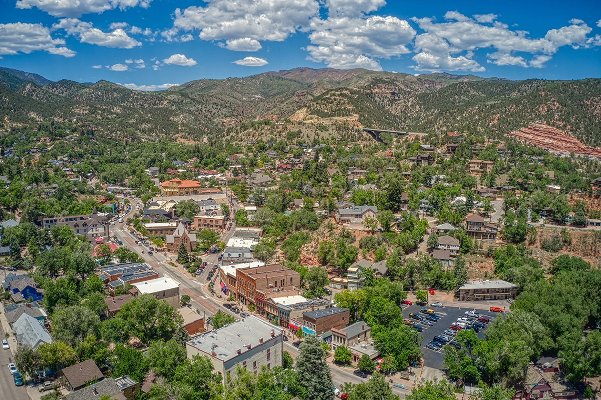 Aerial view of Manitou Springs, CO.
