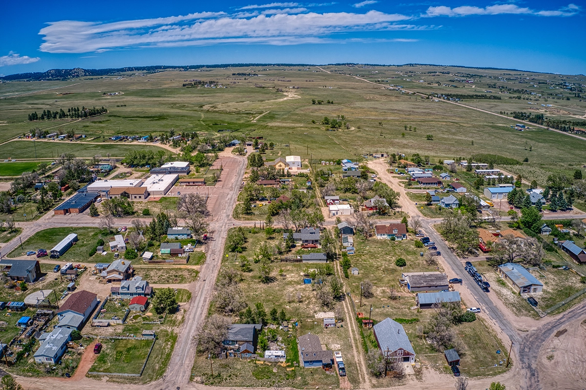 Aerial View of Eastern Plains Town of Peyton, Colorado during summer.