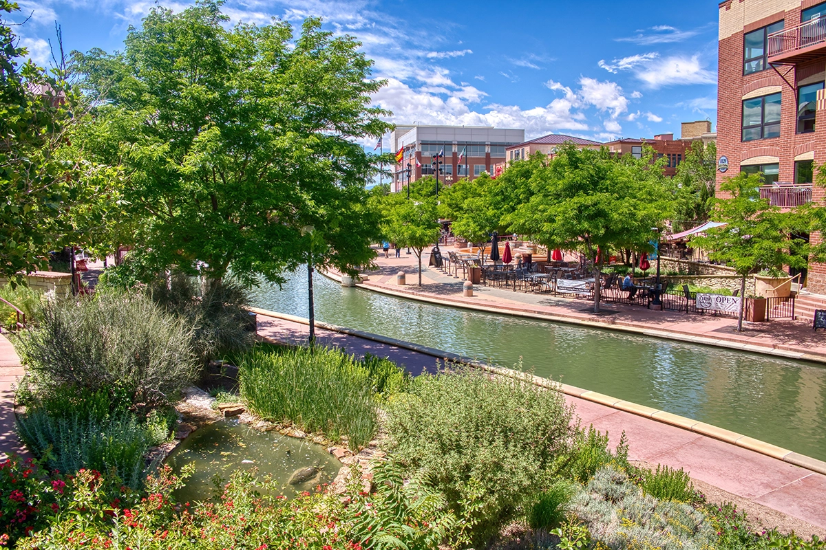 Downtown Pueblo, Colorado during Summer along the riverwalk.
