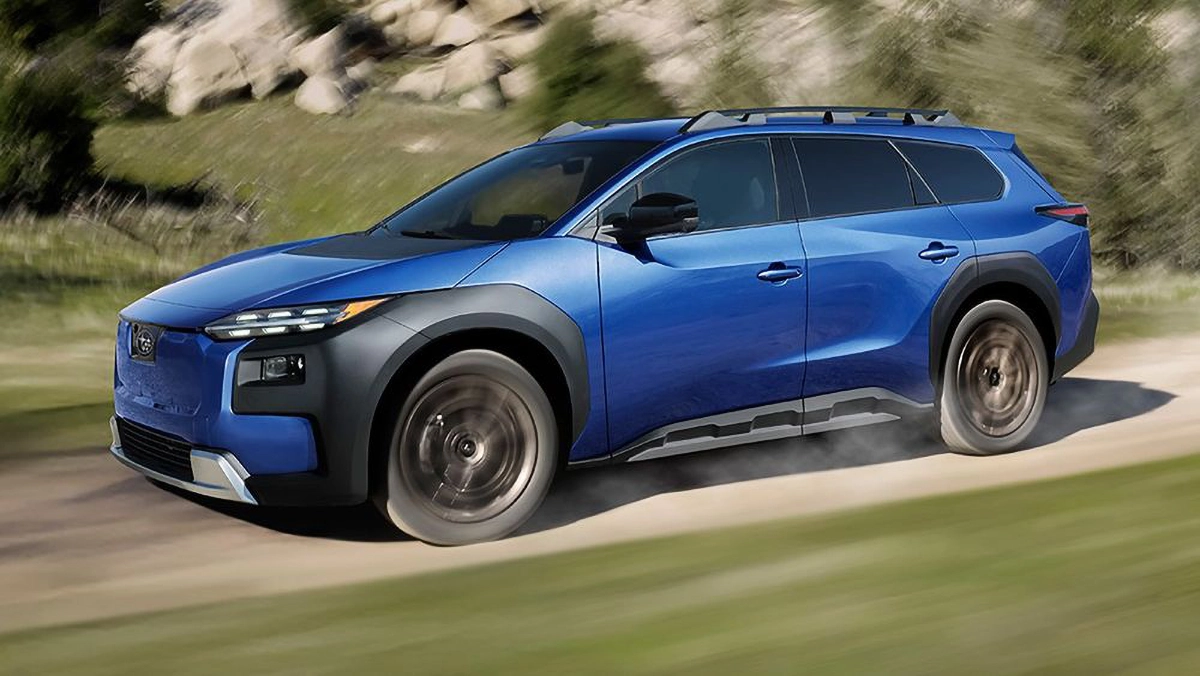 A Subaru cruising off road.