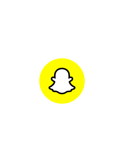 Black outline of Snapchat ghost logo on yellow circle background.
