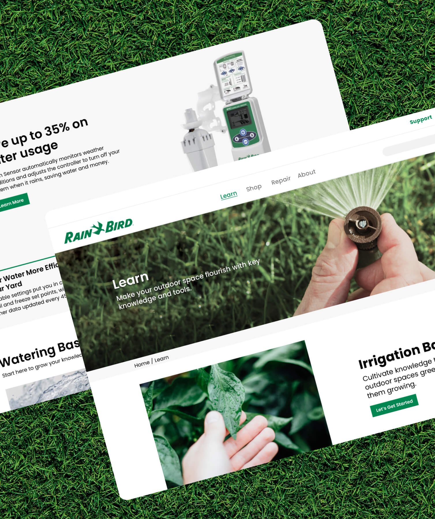 Two website pages from Rain Bird about irrigation.